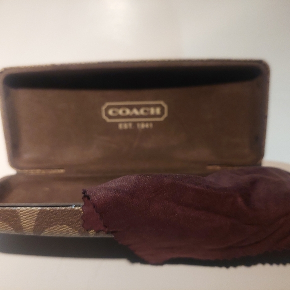 COACH Brown Patterned Eyeglass Case with Glasses and Cloth - Picture 4 of 4